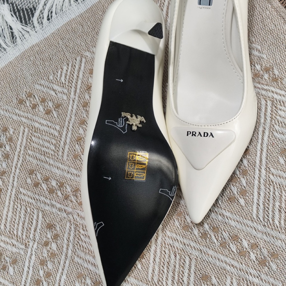Prada White Pointed Patent Leather Pumps - Picture 8 of 9